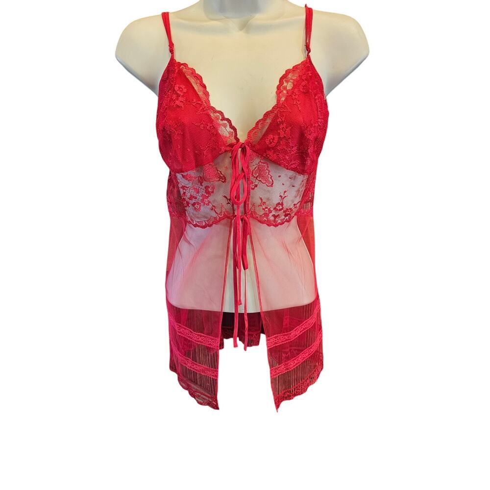 NWT Victoria's Secret sexy lingerie teddy tank lace red sz M open front NEW